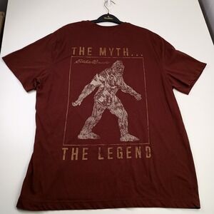 Eddie Bauer Mens Bigfoot Sasquatch Graphic T-Shirt Maroon XL